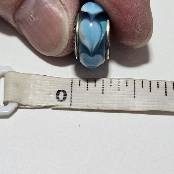 **Sale** Pandora Sterling Silver Murano Glass Blue White Hearts Bead Charm - Picture 6 of 12
